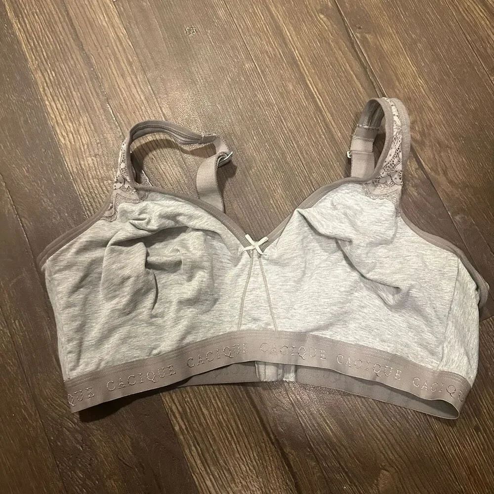 Cacique two tone gray jersey knit cotton no wire 44DD bra